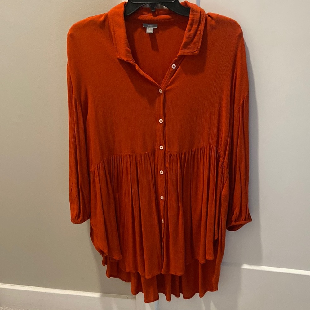 Reddish Orange Button Down Flowy Shirt